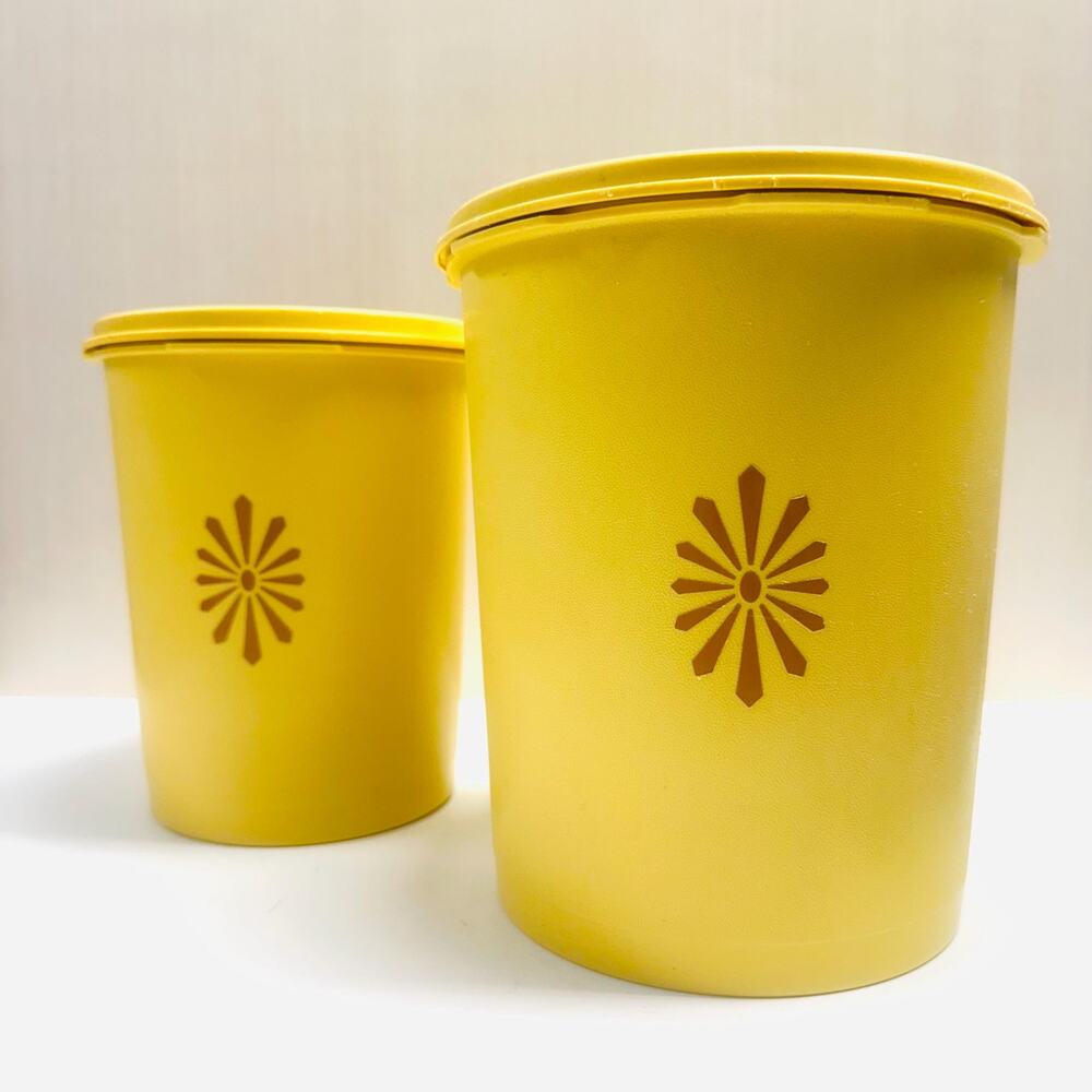 Vintage 2 Tupperware Servalier Canisters Harvest Gold 811 and 809